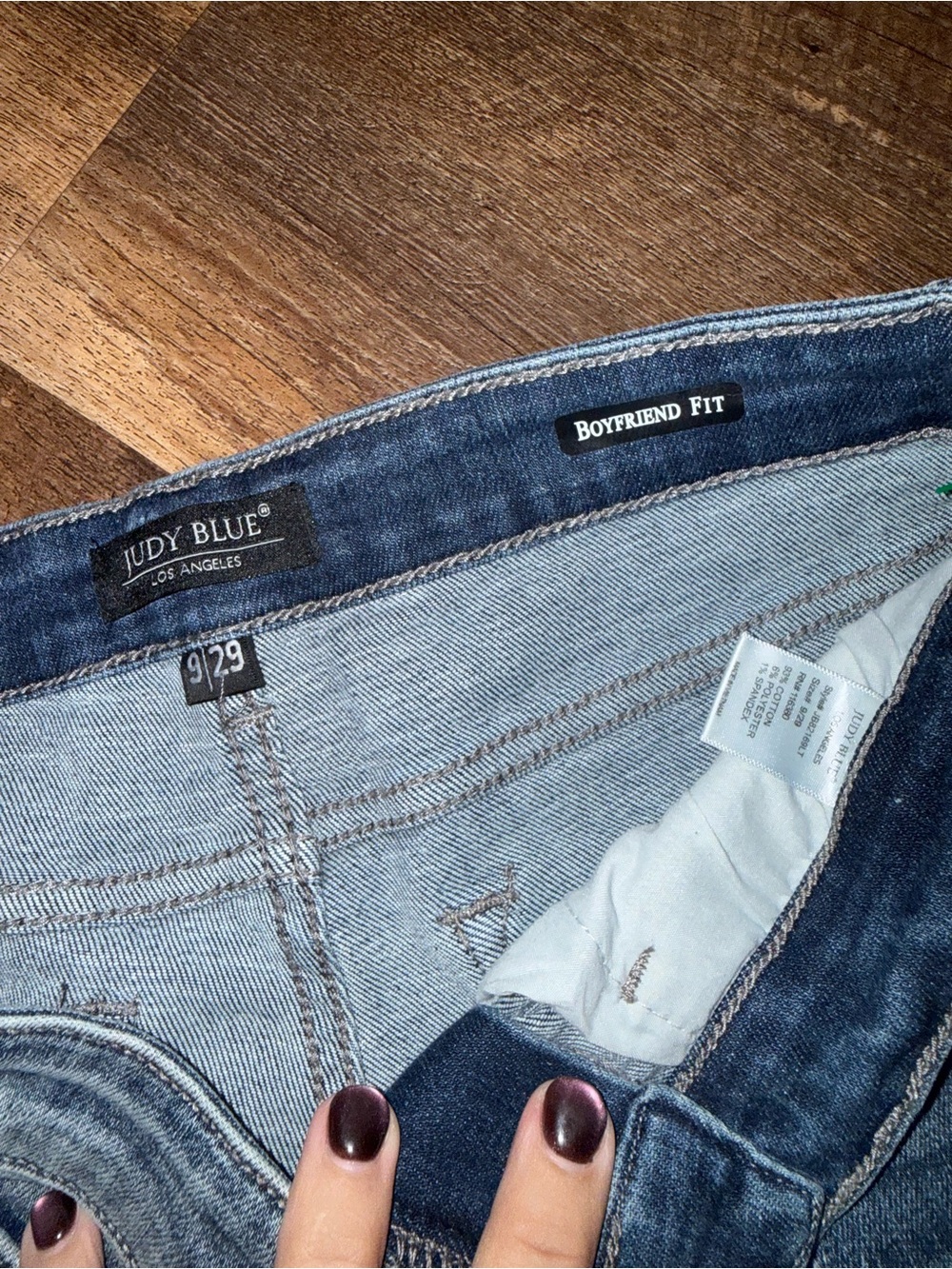 Judy Blue Distressed Light-Medium Blue Boyfriend Jeans with Roll Cuffs - Picture 2 of 2